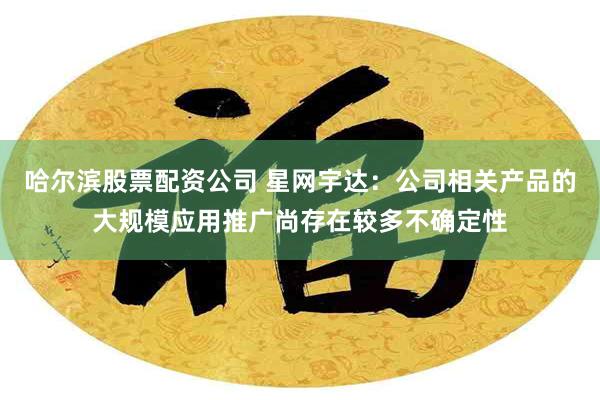 哈尔滨股票配资公司 星网宇达：公司相关产品的大规模应用推广尚存在较多不确定性